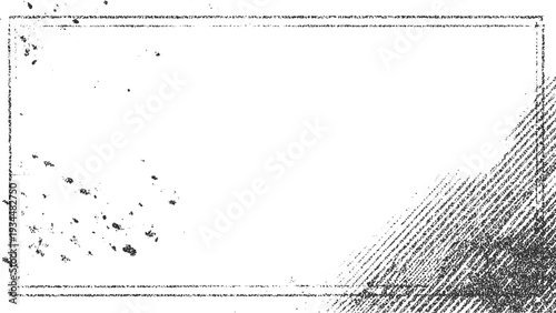 Textured black and white distressed grunge border frame with scattered speckles and diagonal lines