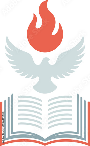 Open book dove and flame symbol bird