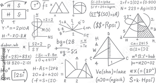 Hand drawn mathematical equations and geometric diagrams on a white background mathematics formula 2