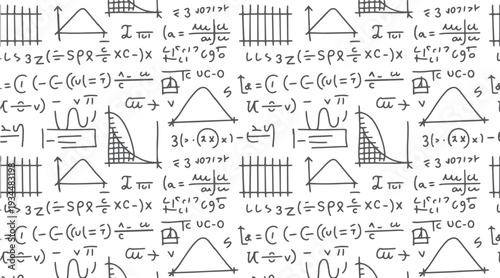 Hand drawn mathematical formulas and graphs on white background mathematics equation