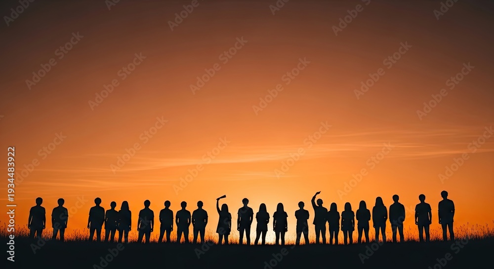 Fototapeta premium Labor day celebration silhouettes at sunset workers unite