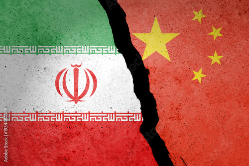 Photography Flag of Iran and China painted on a concrete wall