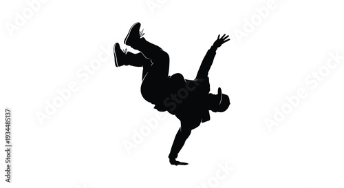 A dynamic black silhouette captures a breakdancer mid movement showcasing incredible athleticism and skill a striking silhouette