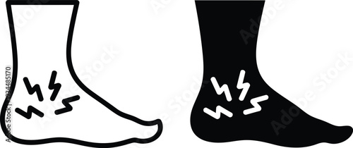 Foot Pain Illustration in Simple Monochrome Style with Bold Lines and White Background for Health Icon