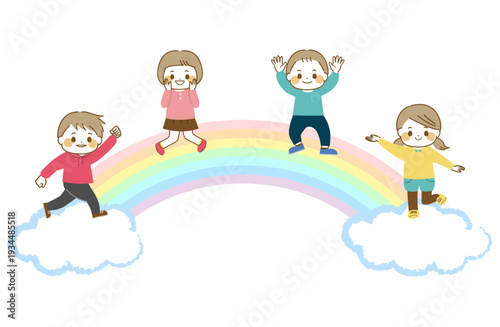 虹の上の笑顔の子どもたち