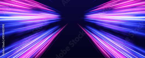 Glowing light trails curve across a dark abstract space, forming waves of speed and energy. Subtle motion blur enhances the dynamic flow. A vibrant concept of digital acceleration.