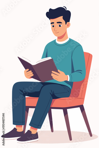 uomo che legge un libro seduto sedia o poltrona vettoriale 