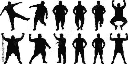 Silhouettes of Men in Various Poses and Body Types on White Background male person