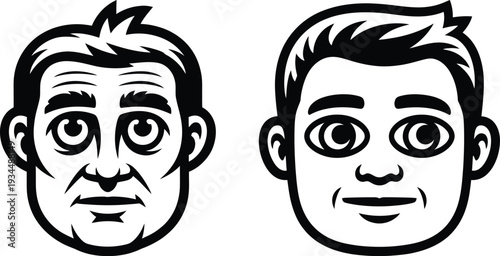 Stylized Cartoon Portraits of Two Men: Father and Son or Different Generations