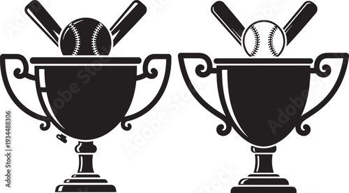 Baseball trophy icons with bats and ball, representing championship, victory, and sports awards