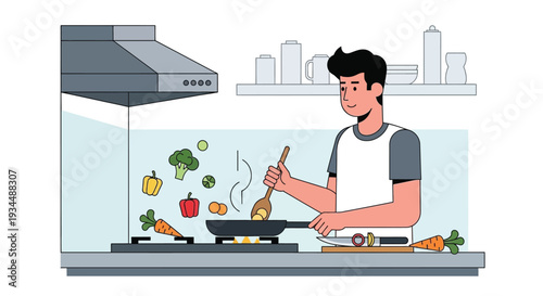 Men is cooking  in vector with white background