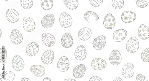 Charming vector graphic illustration featuring a seamless pattern of  Easter eggs adorned with diverse geometric and floral designs