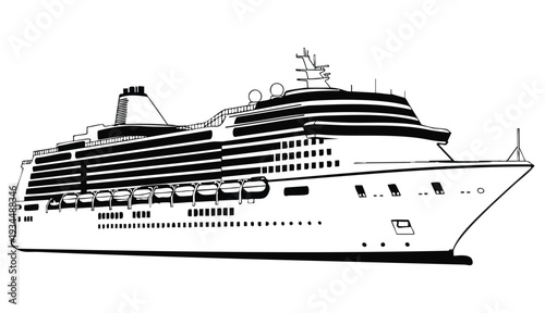 Vector art of a cruise ship isolated on white background