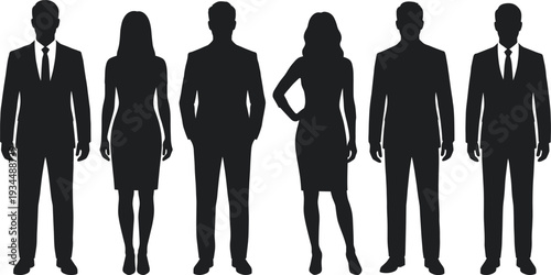 Silhouettes of Six Business Professionals Standing Together In Suits people