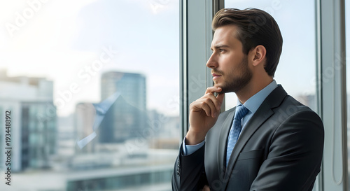 Thoughtful Business Concept Scene in Minimal Office Interior