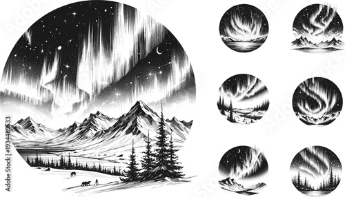 Circle drawing of aurora sketch vector hand drawn illustration svg