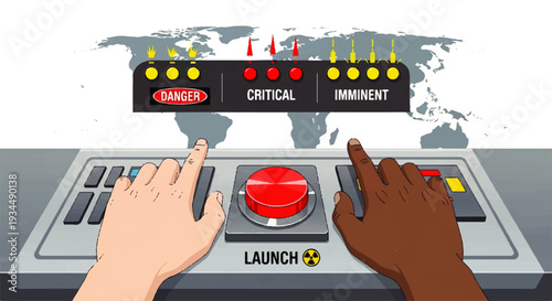 Global Threat Alert Hands on the Launch Button for Critical Danger
