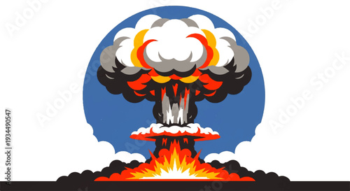 Atomic explosion icon representing the power of nuclear energy and its devastating potential, symbolizing destruction and a mushroom cloud