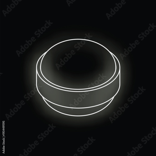 White outline glowing of a smart speaker, levitating on a black background