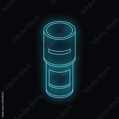 Blue neon sign illustrating a water cooler against a black background
