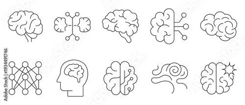 Brain icon vector set. Human organ brain icon set. Neural brain, generating idea, solution , knowledge, intellectual, cognitive, mental health designed. Vector illustration.