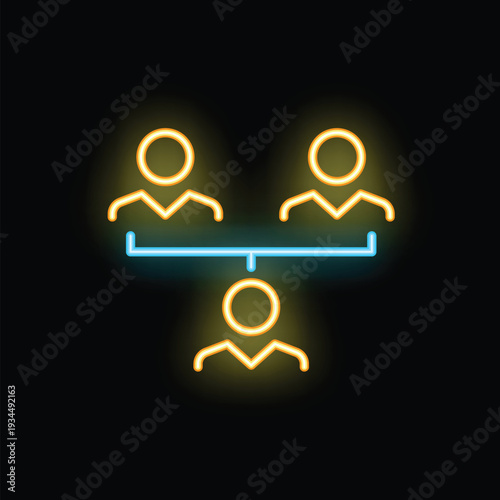 Neon icon of three business people connected in a network representing a business hierarchy