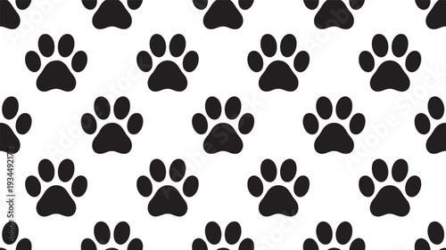 Simple black and white animal paw print seamless pattern background design