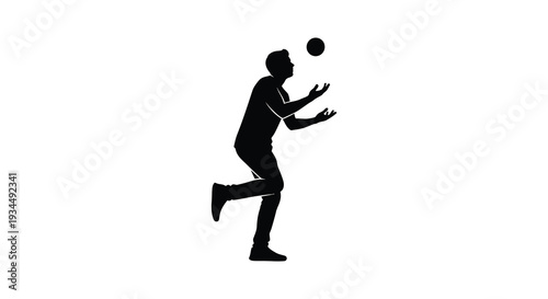 A dynamic black silhouette depicts a person playfully juggling a ball with outstretched hands and a bent knee silhouette