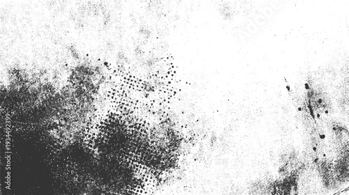 Black and white textured background with scattered dots and abstract patterns