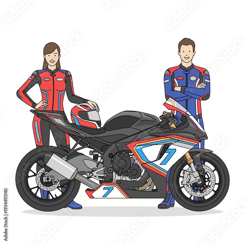 Couple in Racing Suits with Sportbike Motorcycle