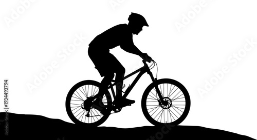 Man Riding Mountain Bike Downhill Fast.