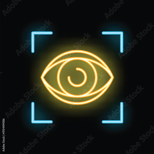 Neon sign of a scanning system detecting an eye with blue laser beams