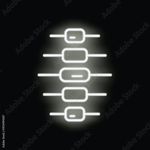 Neon sign illustrating a spine concept glowing on a black brick wall