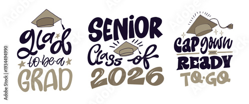 Senior 2026, Class 2026 - lettering hand drawn doodle print. T-shirt design, mug print, 100% vector
