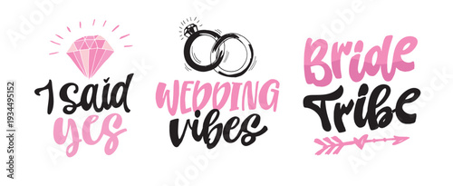 Trendy hand drawn doodle lettering quote about Bride. Lettering for t-shirt design, mug print, bag print, clothes fashion. 100% hand drawn vector image.