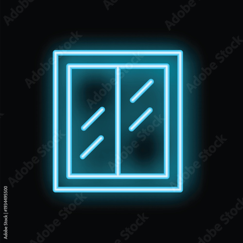Bright blue neon window glowing on a black background