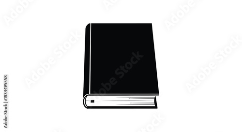 A stark black silhouette of a closed book rests on a plain white background conveying simplicity and stillness silhouette