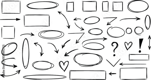 Collection of various hand drawn shapes and symbols