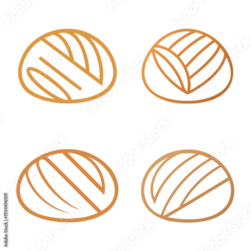 Four stylized illustrations of bread with different crust and slice patterns