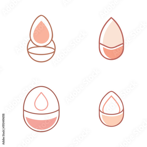 Illustrations of different egg shapes with varying internal designs and colors
