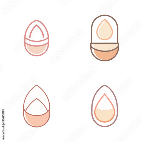 Four stylized illustrations of capsule-shaped objects with gradient fillings
