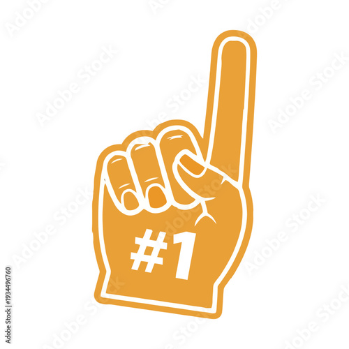 Orange foam finger with number one for sports events and cheering crowds enthusiastically