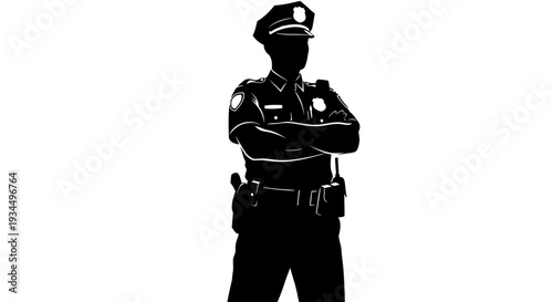 Police Officer Silhouette Standing Guard.