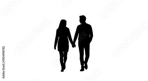 Silhouette of couple walking together.