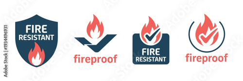 Fire Resistant Vector Symbols, Set of Icons Showing Protection Against Fire and Flames for Safety Labels, Equipment, and Hazard Prevention.