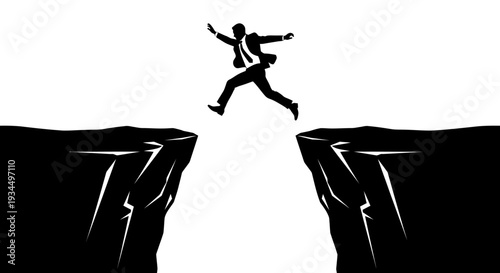 Man jumping between two cliffs high.