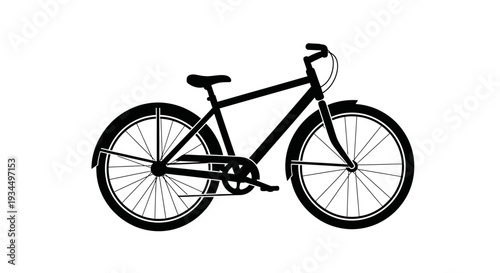 Black bicycle with two wheels.