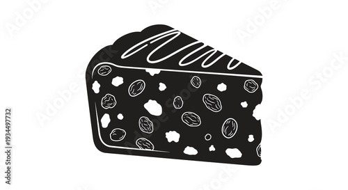 A stylized black and white illustration depicts a large wedge of swiss cheese with holes a striking silhouette