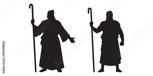 Prophet Moses holding staff biblical figure black silhouette illustration