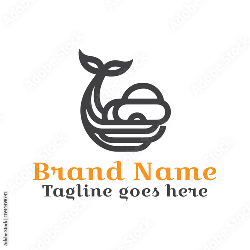 Whale Tail Cloud logo. Fully Vector EPS file. CMYK color mode. Editable color. Easy to download.